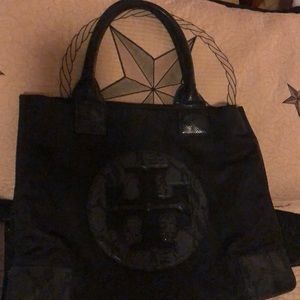 Tory Burch black snakeskin tote